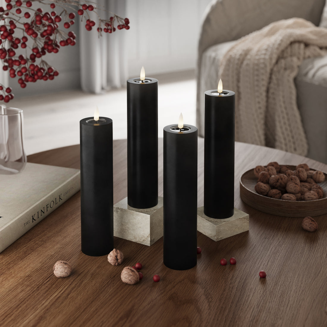 LED -plokktuled Ø 5 x 20 cm Must - 4 tk