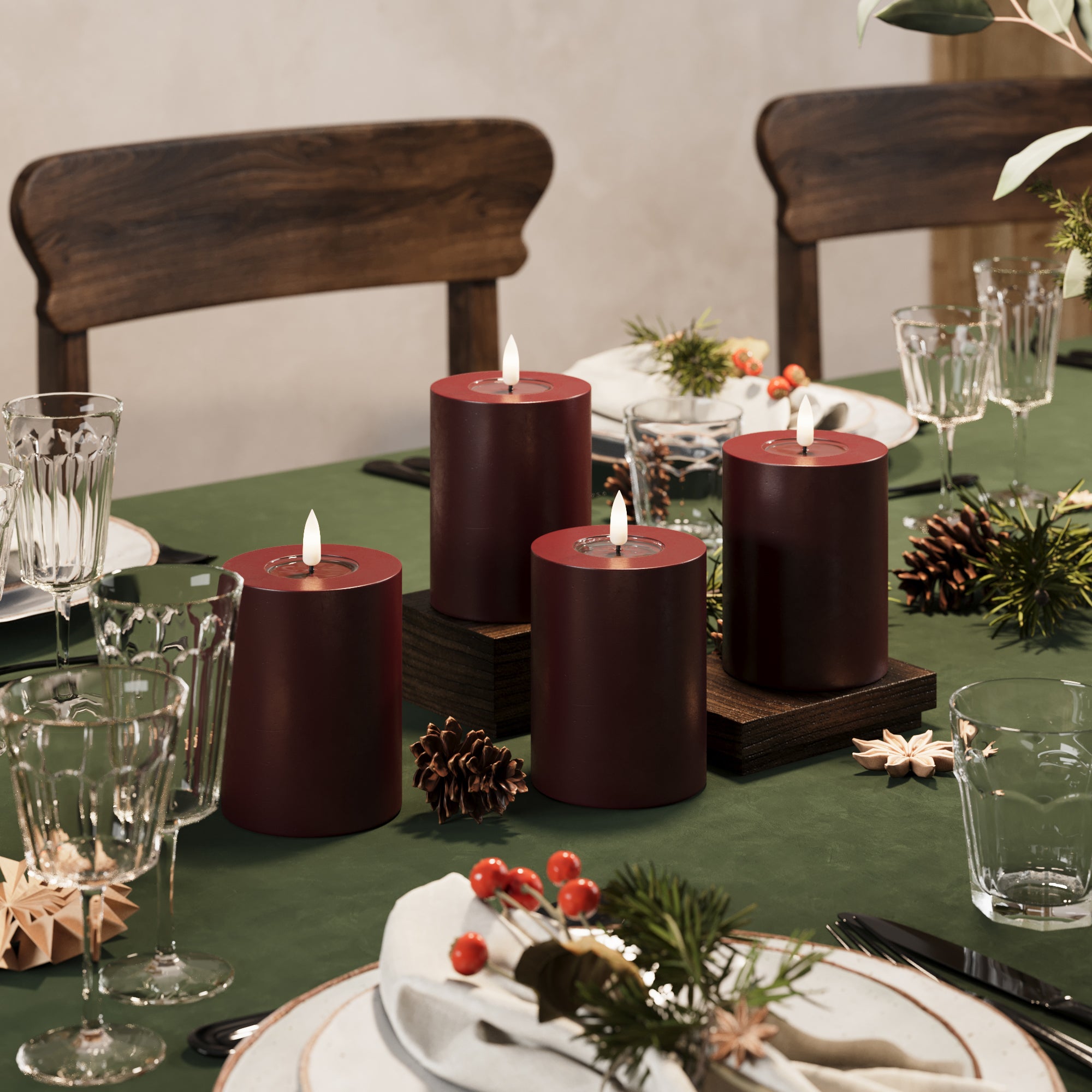 LED -ploki tuled Ø 7,5 x 10 cm Burgundia - 4 tk