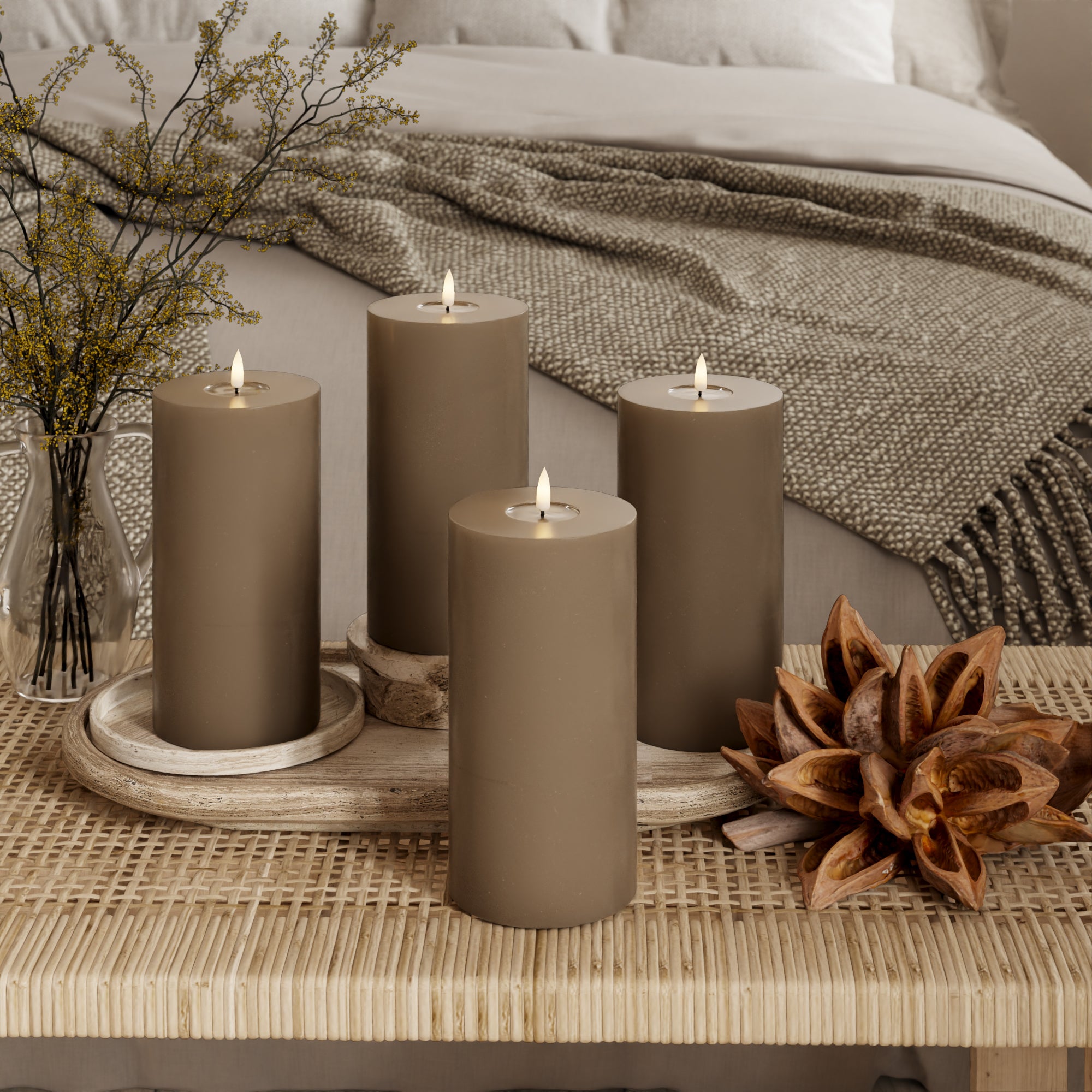 LED Blockljus Ø 10 x 20 cm Karamell - 4 st