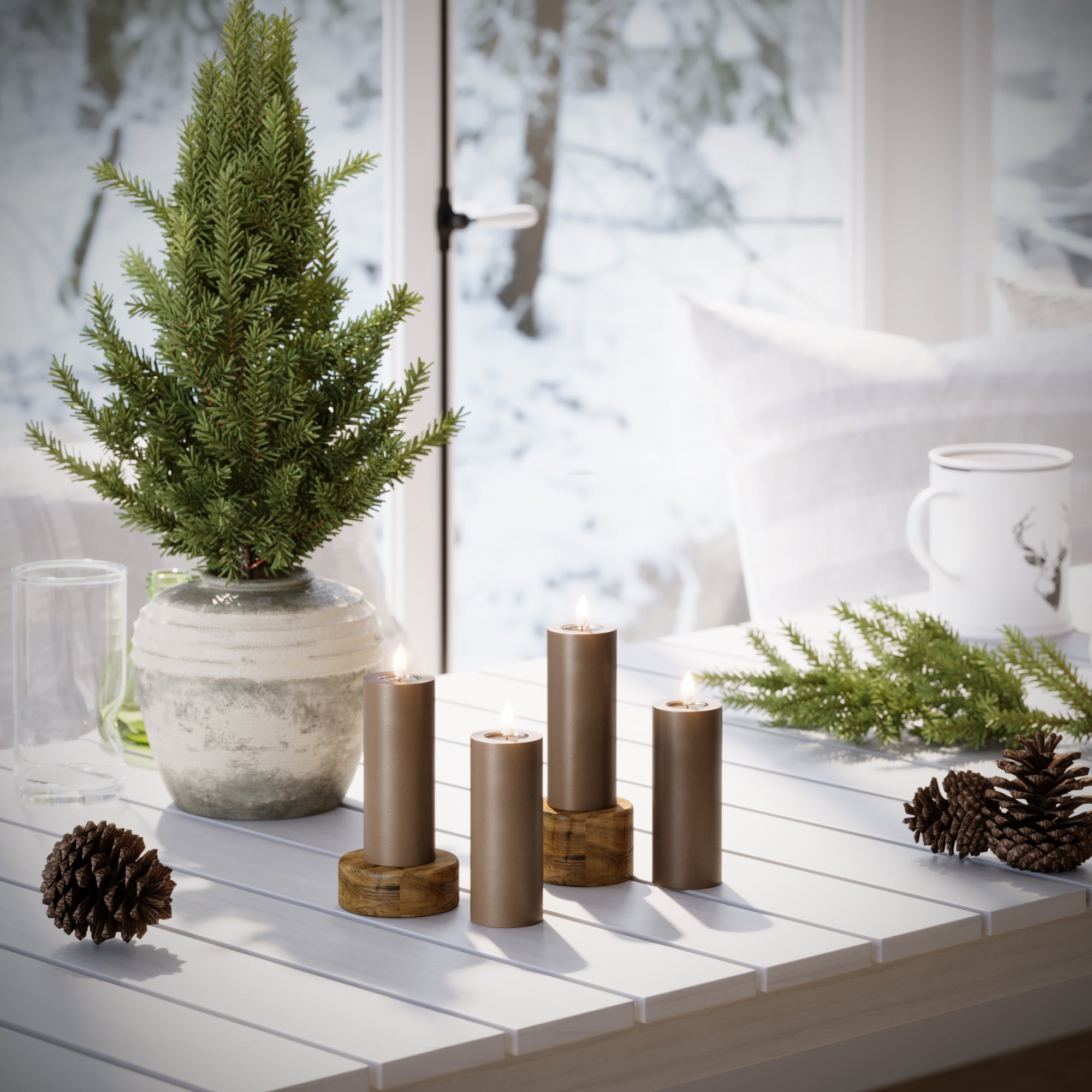 LED bloková světla Ø 5 x 12,5 cm Karamelová - 4 ks