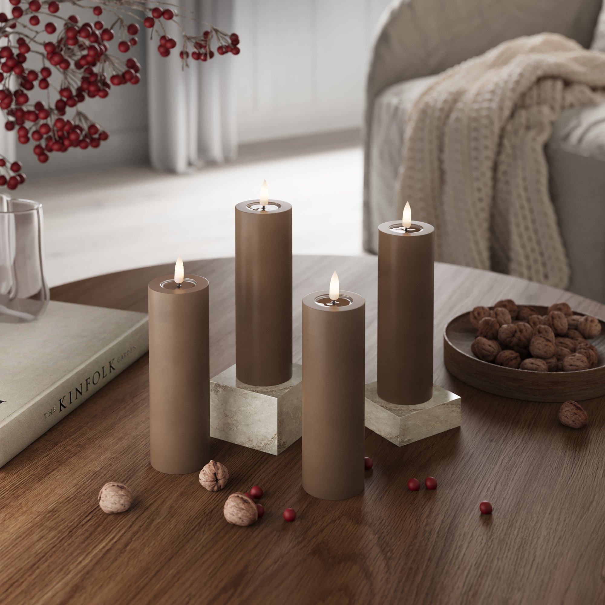 LED bloková světla Ø 5 x 12,5 cm Karamelová - 4 ks