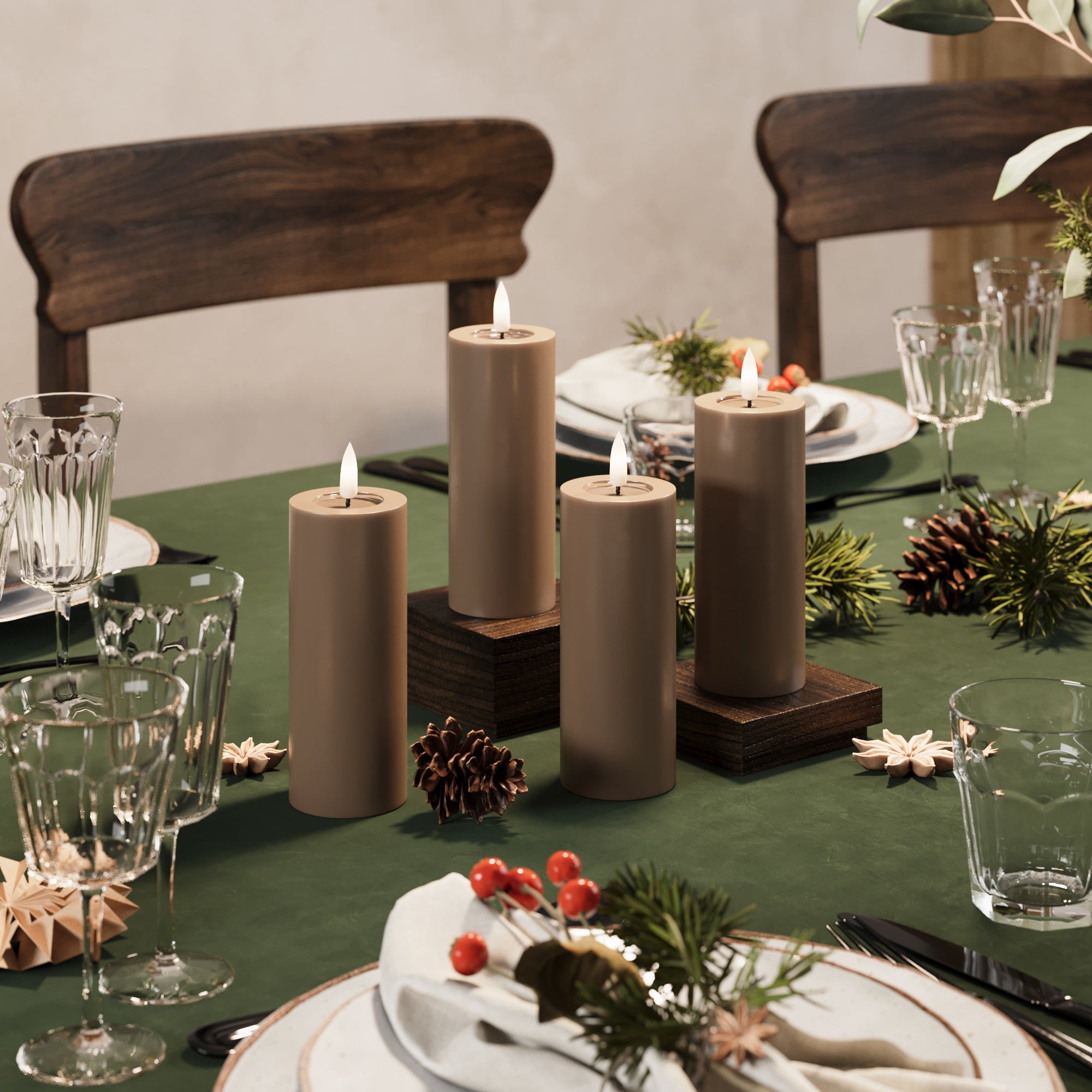 LED bloková světla Ø 5 x 12,5 cm Karamelová - 4 ks