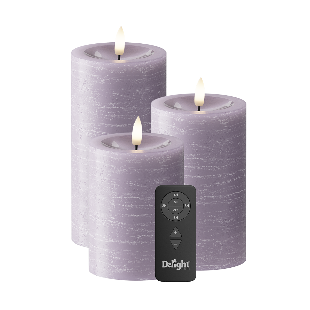 LEDs Vela pilar Pacote de 3, Ø 7,5 x 10/12,5/15 cm Lavanda