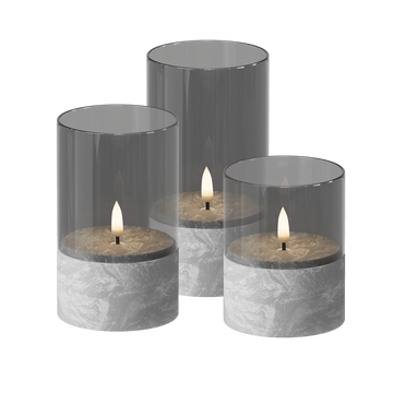 LED Glasljus Förpackning om 3, Ø 8 x 10/12,5/15 cm Cement