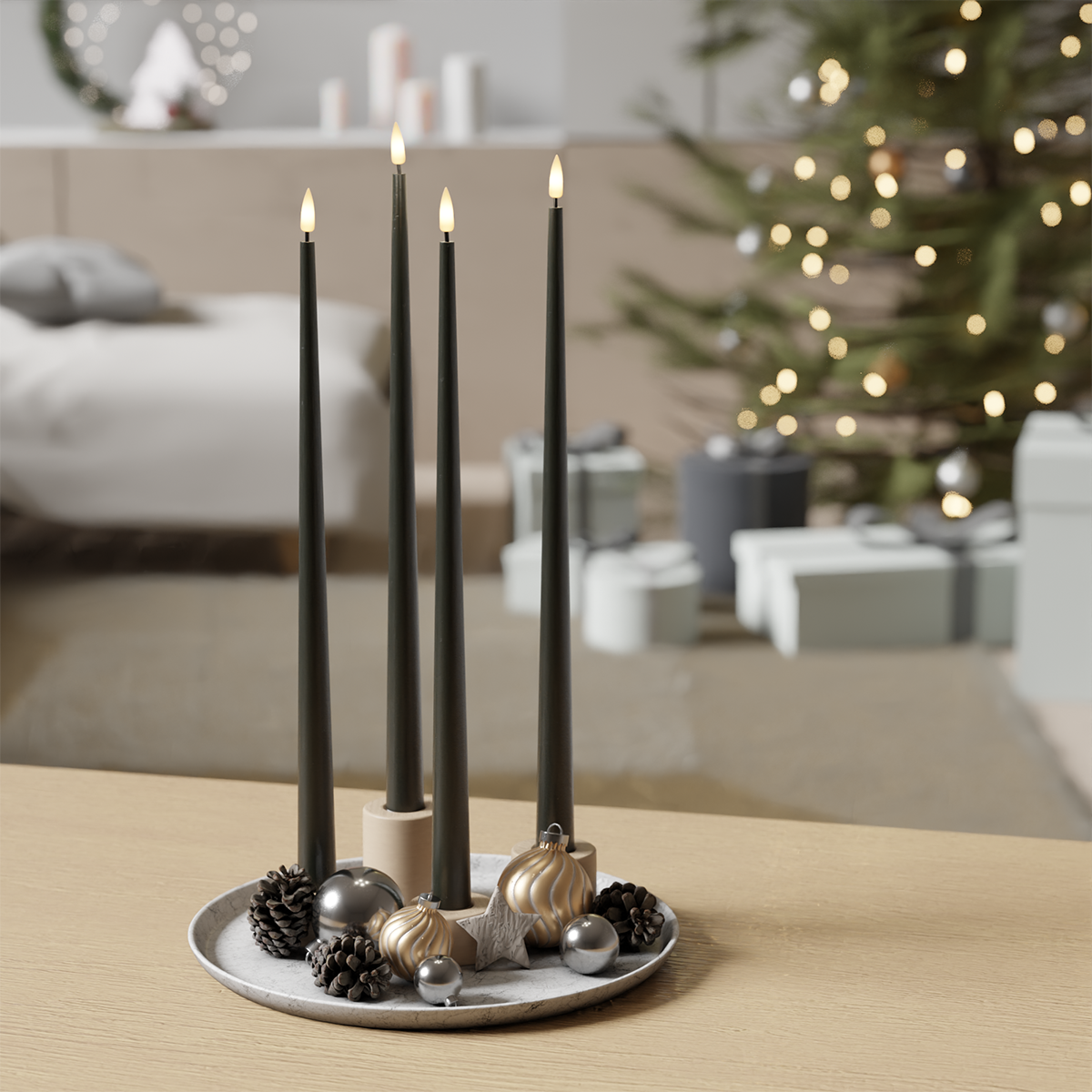 Deluxe Homeart LED Stearinlys pakke - Mørkegrønn - 4 stk 38 cm 1