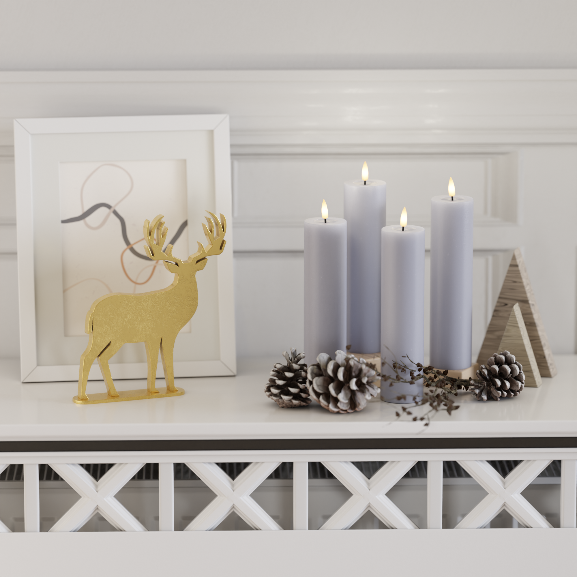 Deluxe Homeart LED Bloklys pakke - Støvet blå - 4 stk 5 x 20 cm 2