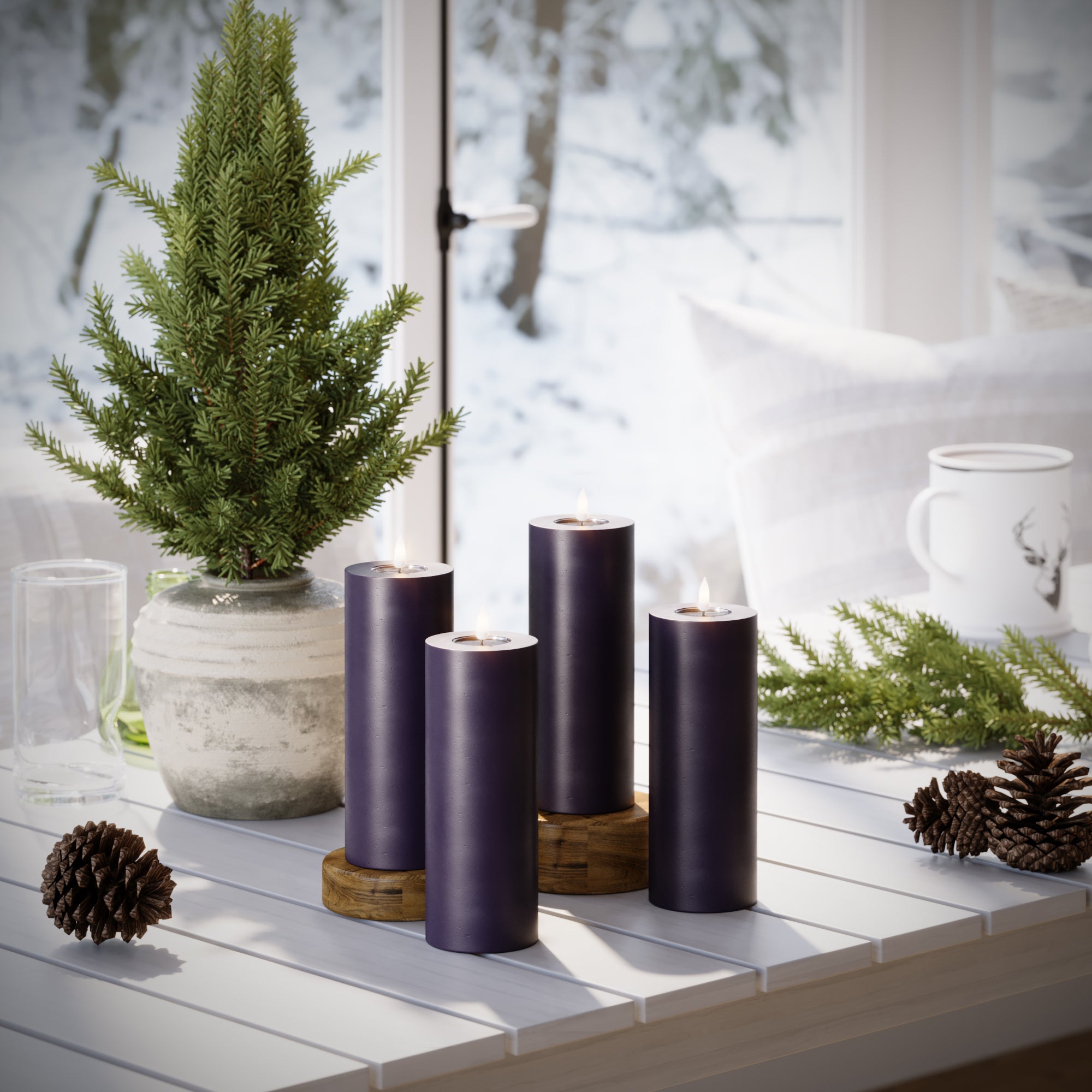 Φώτα μπλοκ LED Ø 7,5 x 20 cm Σκούρο μωβ - 4 τεμ.