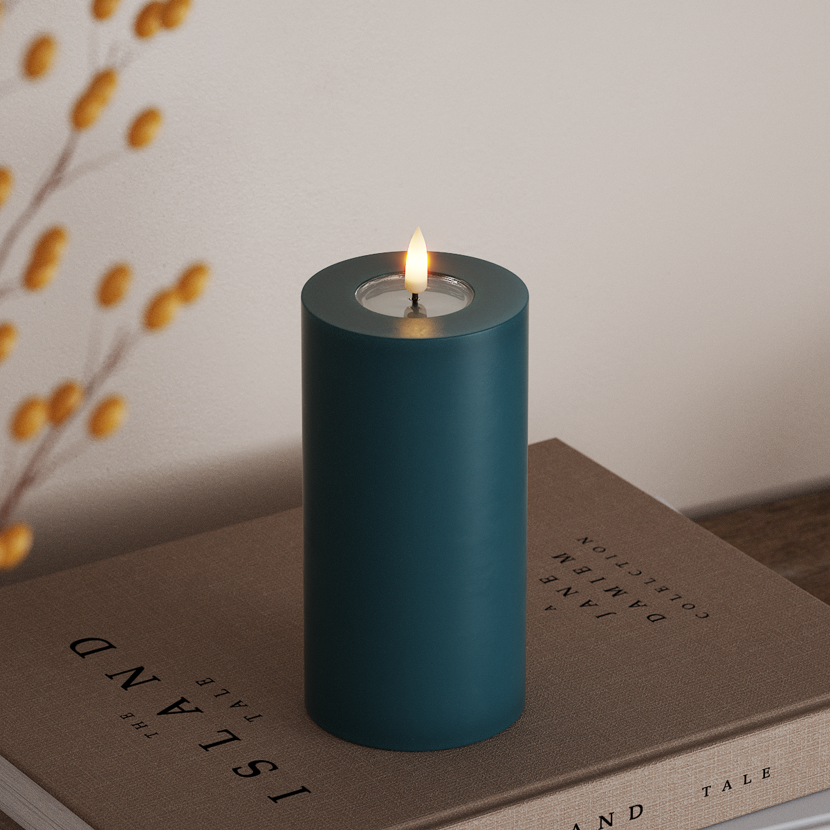 Deluxe Homeart LED Blokklys Ø 7,5 x 15 cm Petroleum LED blokklys 3