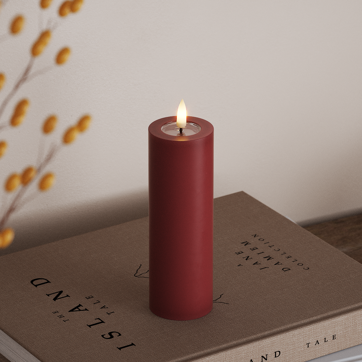 Deluxe Homeart Φωτιστικό μπλοκ LED Ø 5 x 15 cm Μπορντό Φως μπλοκ LED 3