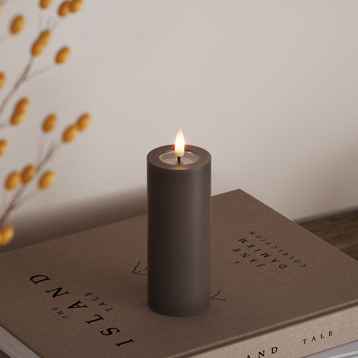 Deluxe Homeart LED Bloklys Ø 5 x 12,5 cm Mokka LED bloklys 3