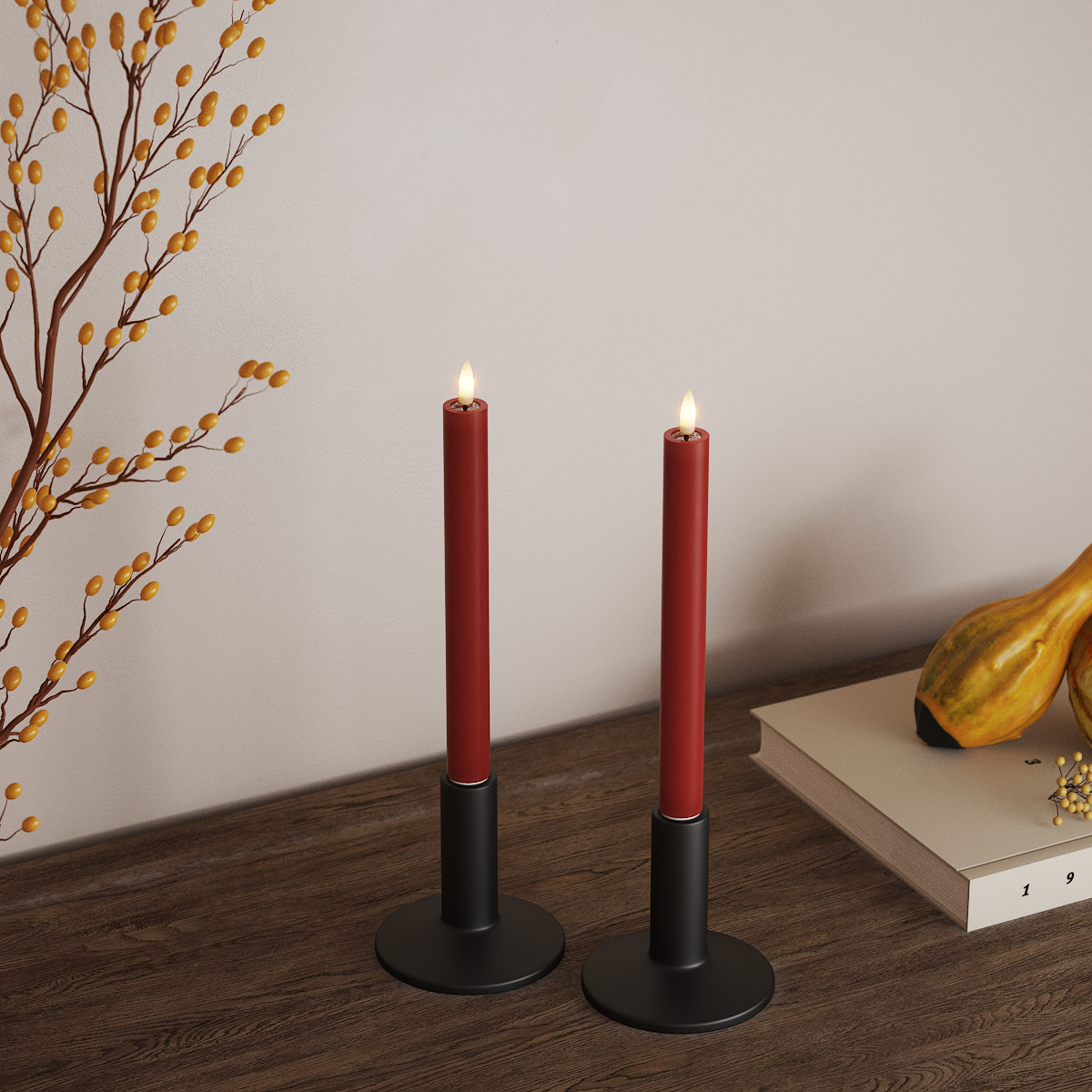 Deluxe Homeart LEDs Vela fina 2 peças, Ø 2 x 24 cm Vermelho LEDs Vela fina 3