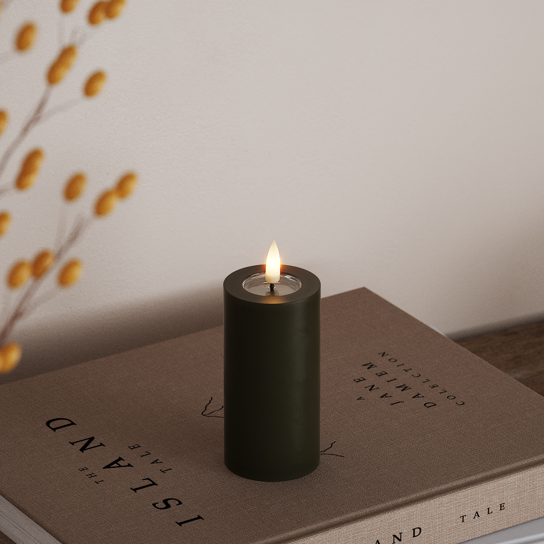 Deluxe Homeart LED Blockljus Ø 5 x 10 cm Mörkgrön LED Blockljus 4