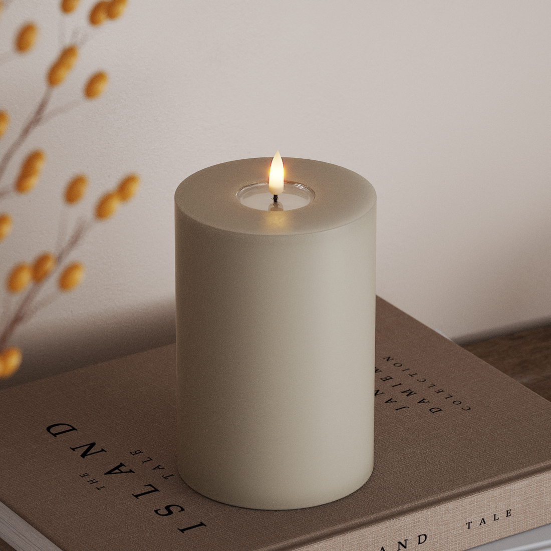 Deluxe Homeart LED Bloklys Ø 10 x 15 cm Sand LED bloklys 4