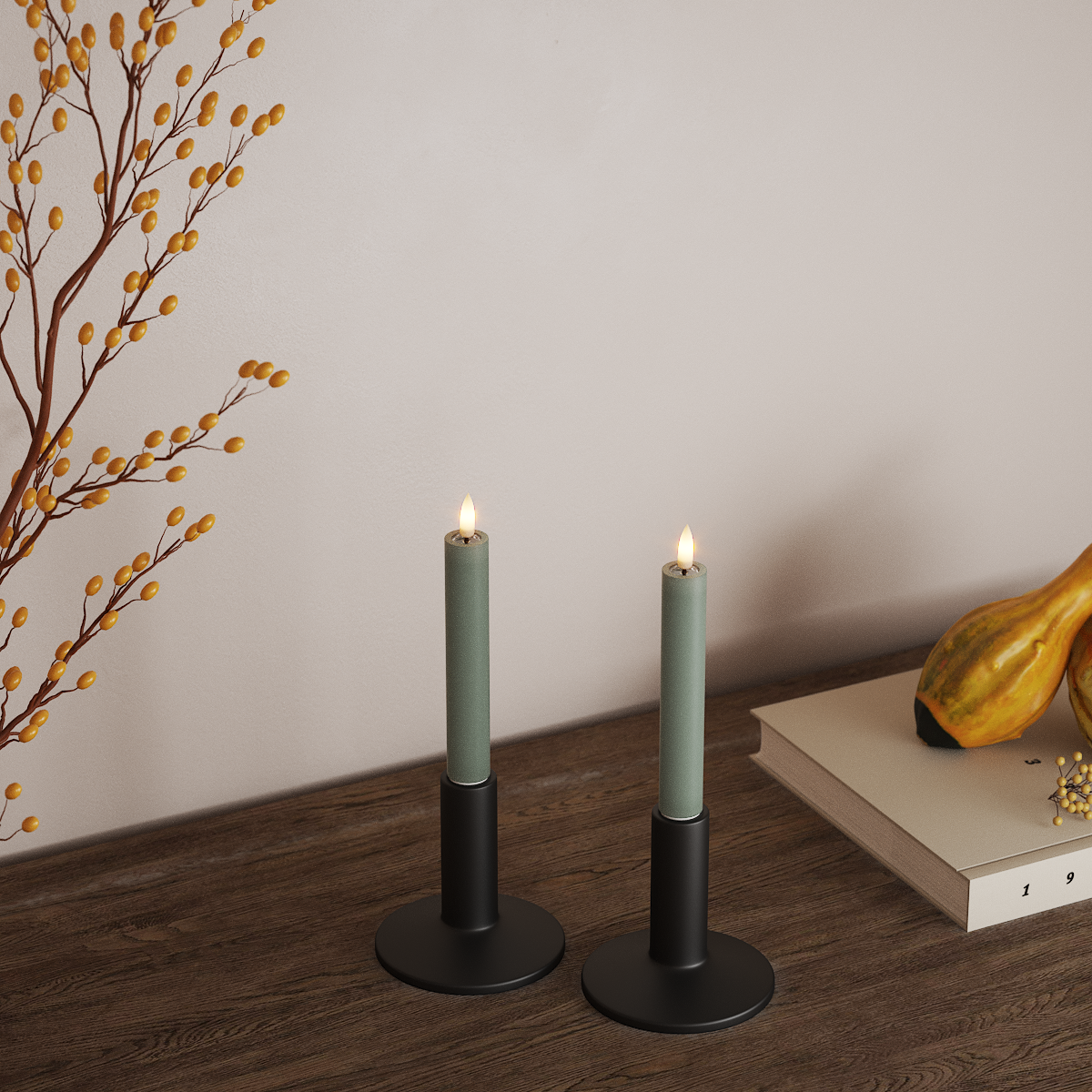 Deluxe Homeart LEDs Vela fina 2 peças, Ø 2 x 15 cm Verde sálvia LEDs Vela fina 3