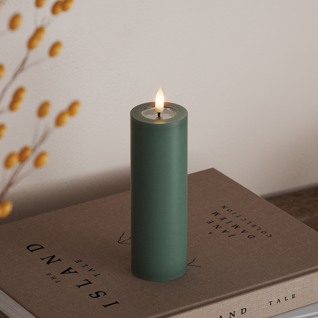 Deluxe Homeart LED Bloklys Ø 5 x 15 cm Jade Grøn LED bloklys 4