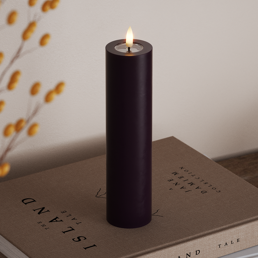 Deluxe Homeart LED Bloklys Ø 5 x 20 cm Mørkelilla LED bloklys 4