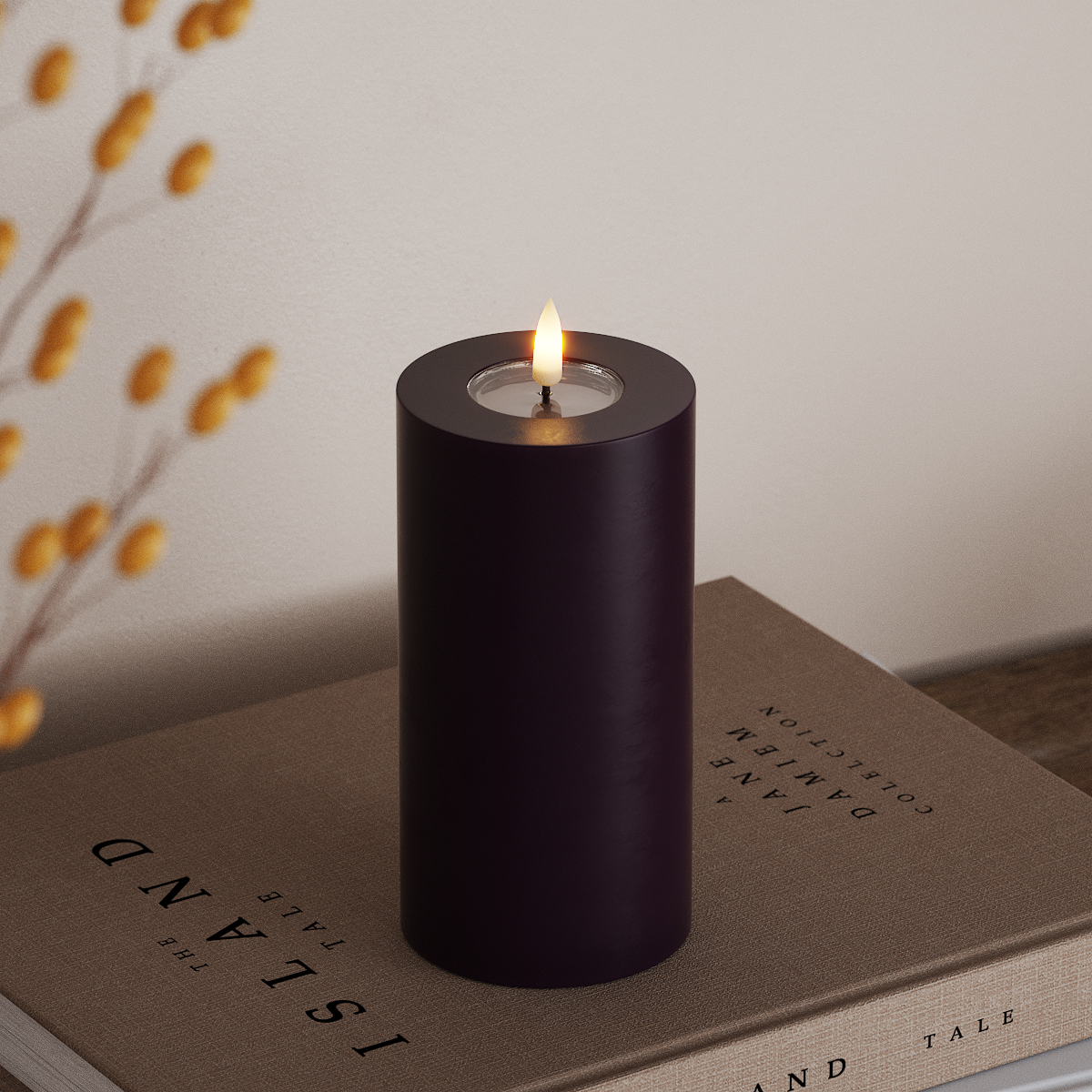 Deluxe Homeart Φωτιστικό μπλοκ LED Ø 7,5 x 15 cm Σκούρο μωβ Φως μπλοκ LED 3