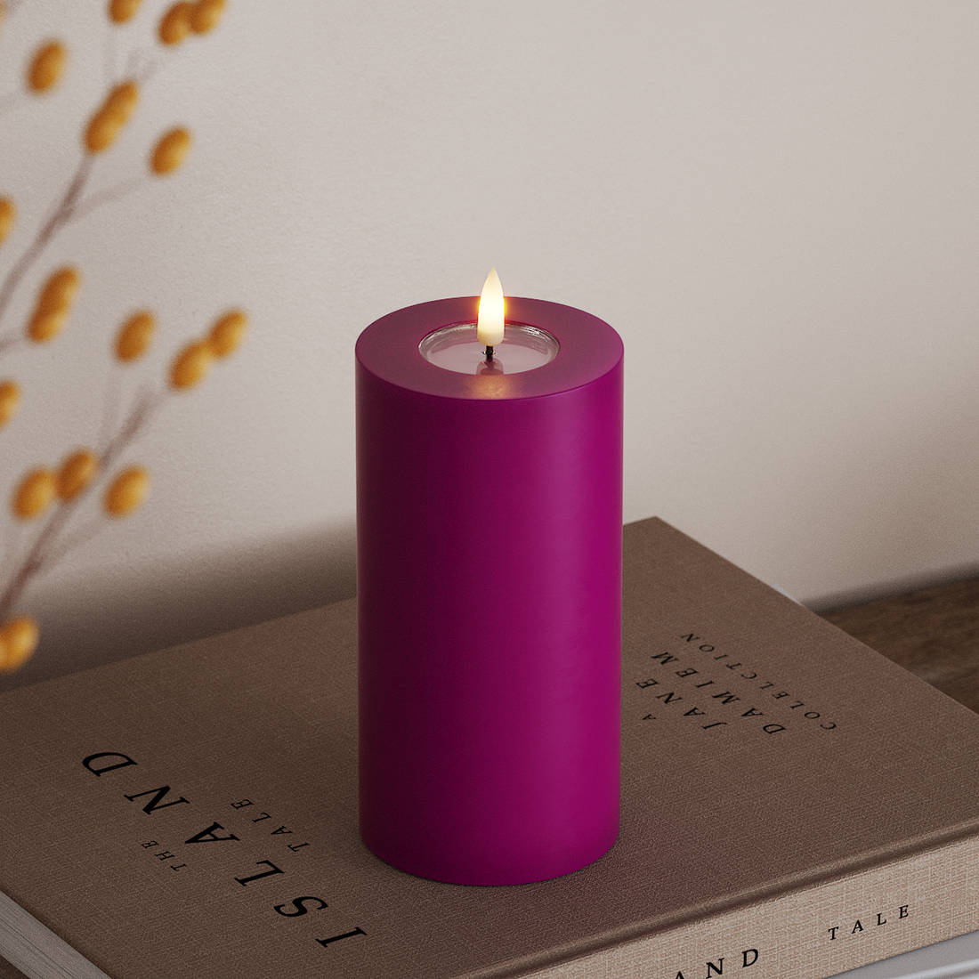 Deluxe Homeart LED Bloklys Ø 7,5 x 15 cm Violet LED bloklys 4