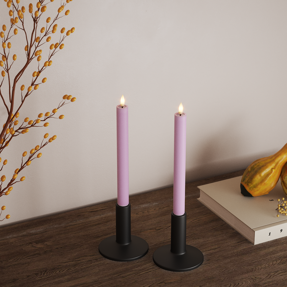 Deluxe Homeart LEDs Vela fina 2 peças, Ø 2 x 24 cm Lavanda LEDs Vela fina 3