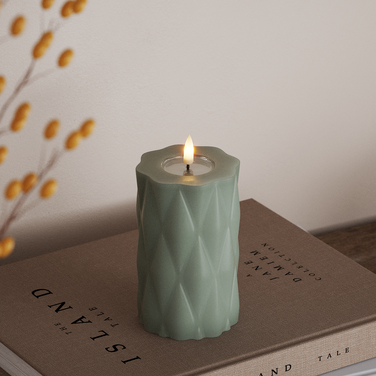 Deluxe Homeart Harlequin LED Blockljus Ø 7,5 x 12,5 cm Salviagrön LED Harlequin 3