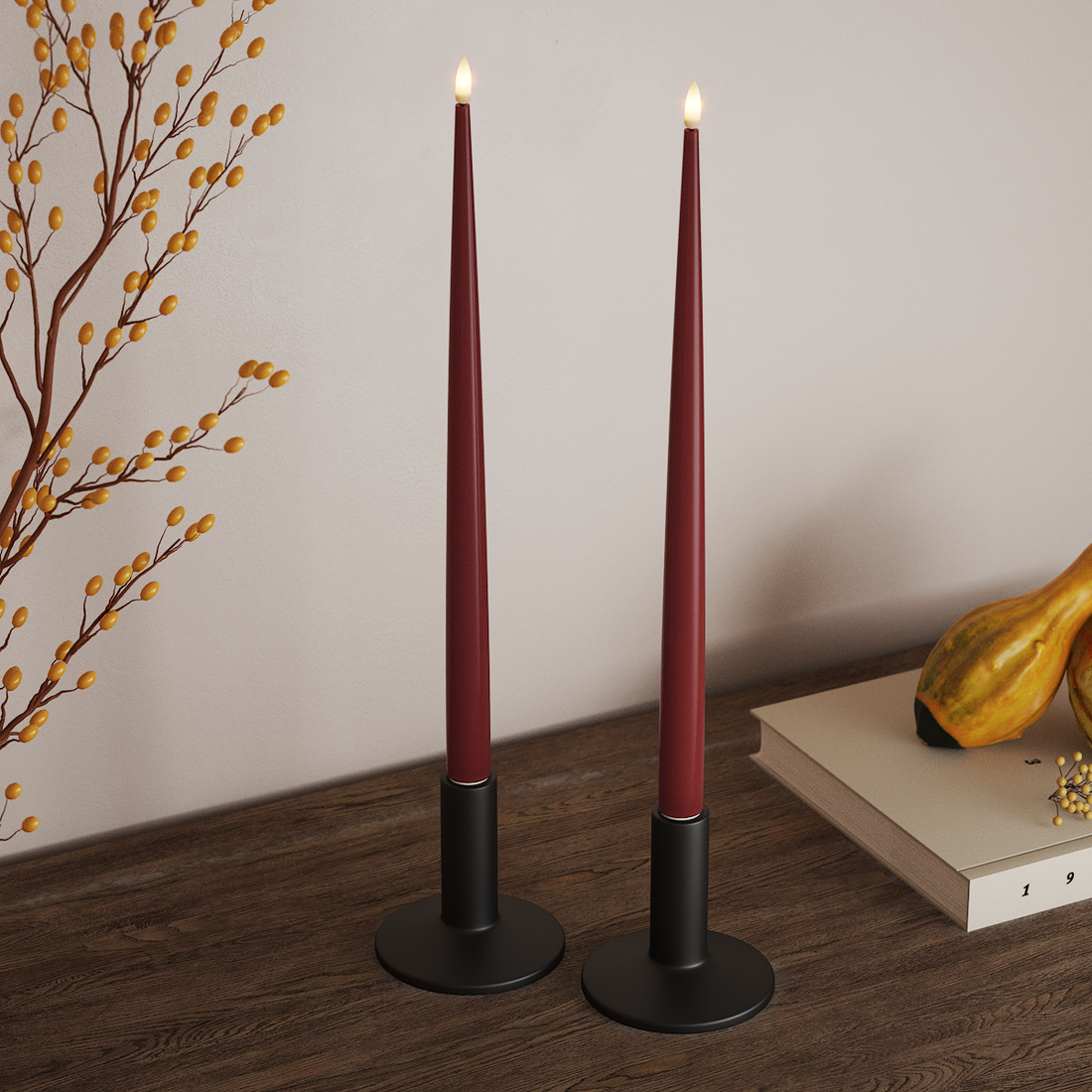 Deluxe Homeart LED Ljus Med Lack med Lack, 2 st 38 cm Bordeaux LED Ljus Med Lack 4