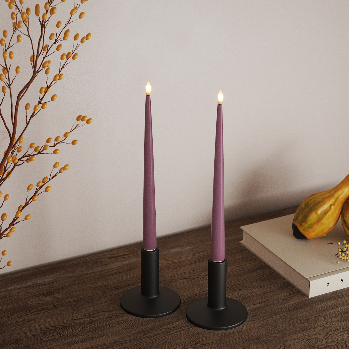 Deluxe Homeart LED světlo na svíčku s lakem, 2 kusy 28 cm Světle fialová LED světlo na svíčku 3