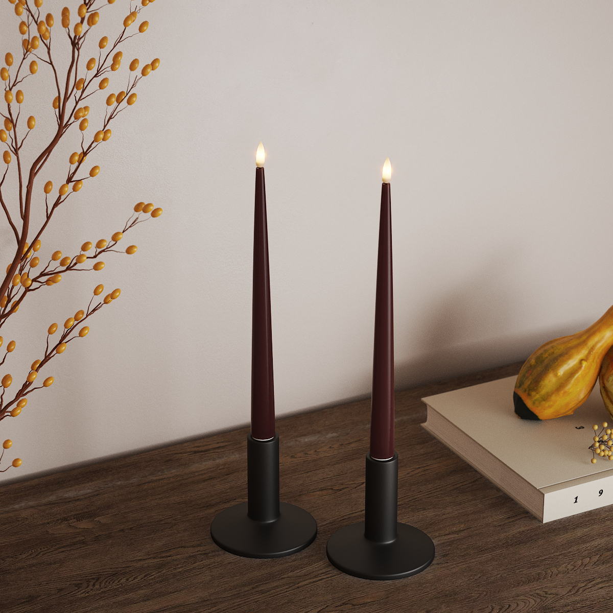 Deluxe Homeart LED Lys med lakk, 2 stk 28 cm Burgunder LED stearinlys 3