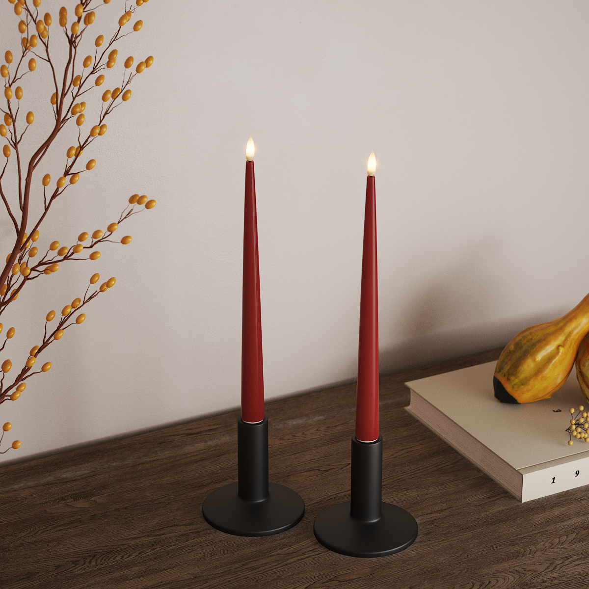 Deluxe Homeart LED světlo na svíčku s lakem, 2 kusy 28 cm Červená LED světlo na svíčku 3