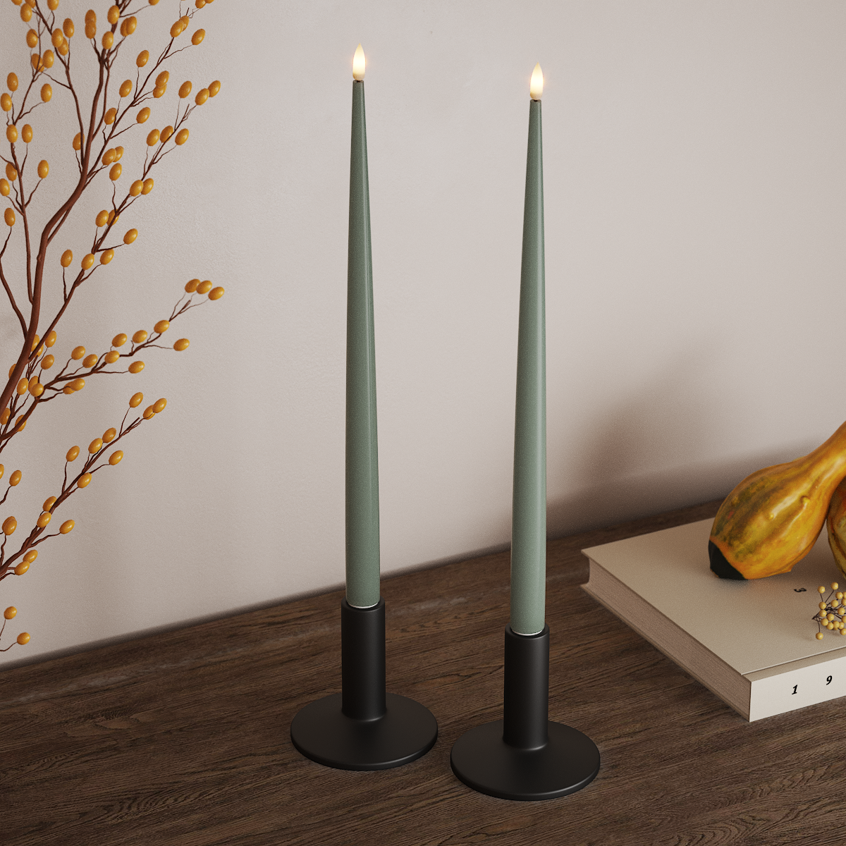 Deluxe Homeart LED světlo na svíčku s lakem, 2 ks 38 cm Šalvějově zelená LED světlo na svíčku 3