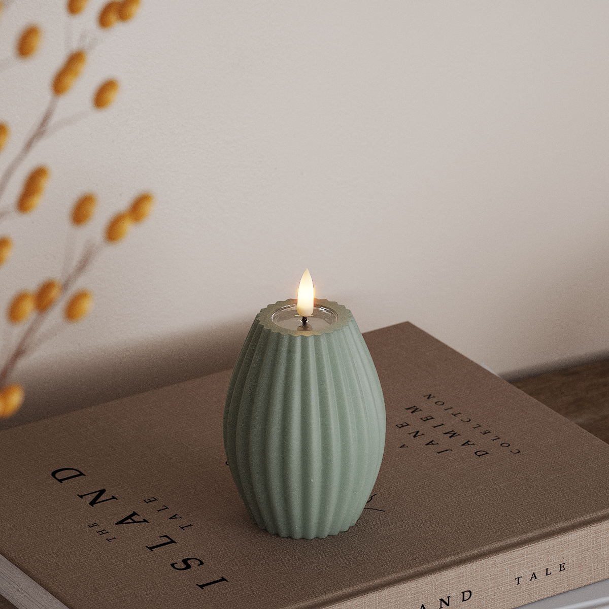 Deluxe Homeart LEDs Vela canelada D 7,5 x A 10 cm Verde sálvia LEDs Vela canelada 3