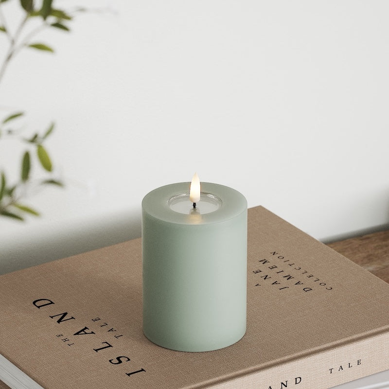 Deluxe Homeart LED Bloklys Ø 7,5 x 10 cm Salvie Grøn