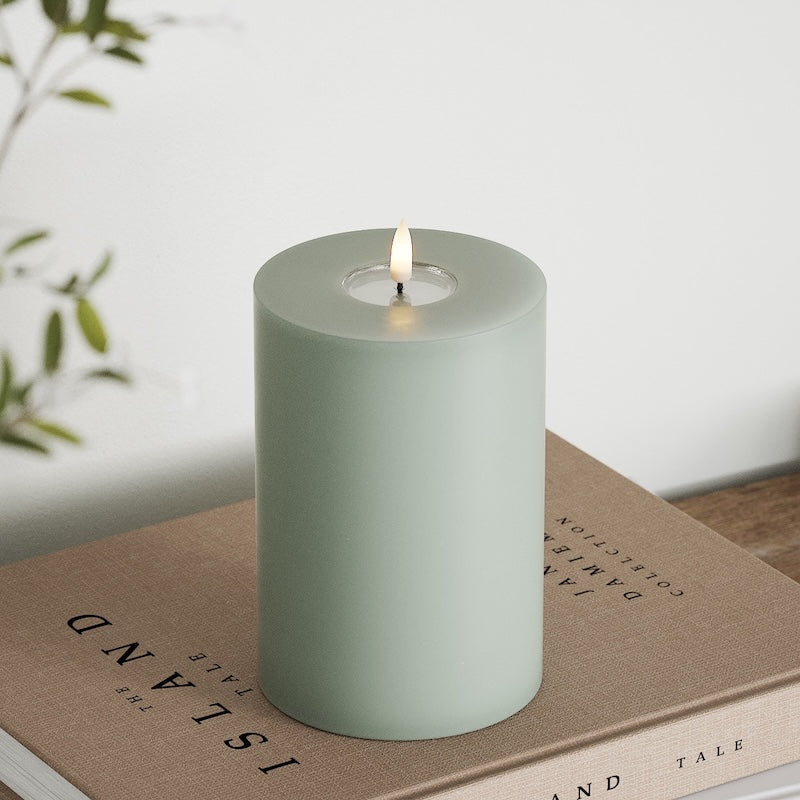 Deluxe Homeart Φωτιστικό μπλοκ LED Ø 10 x 15 cm Φασκόμηλο πράσινο