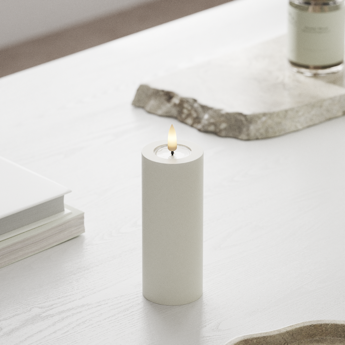 Deluxe Homeart LED Bloklys Ø 5 x 12,5 cm Hvid LED bloklys 1