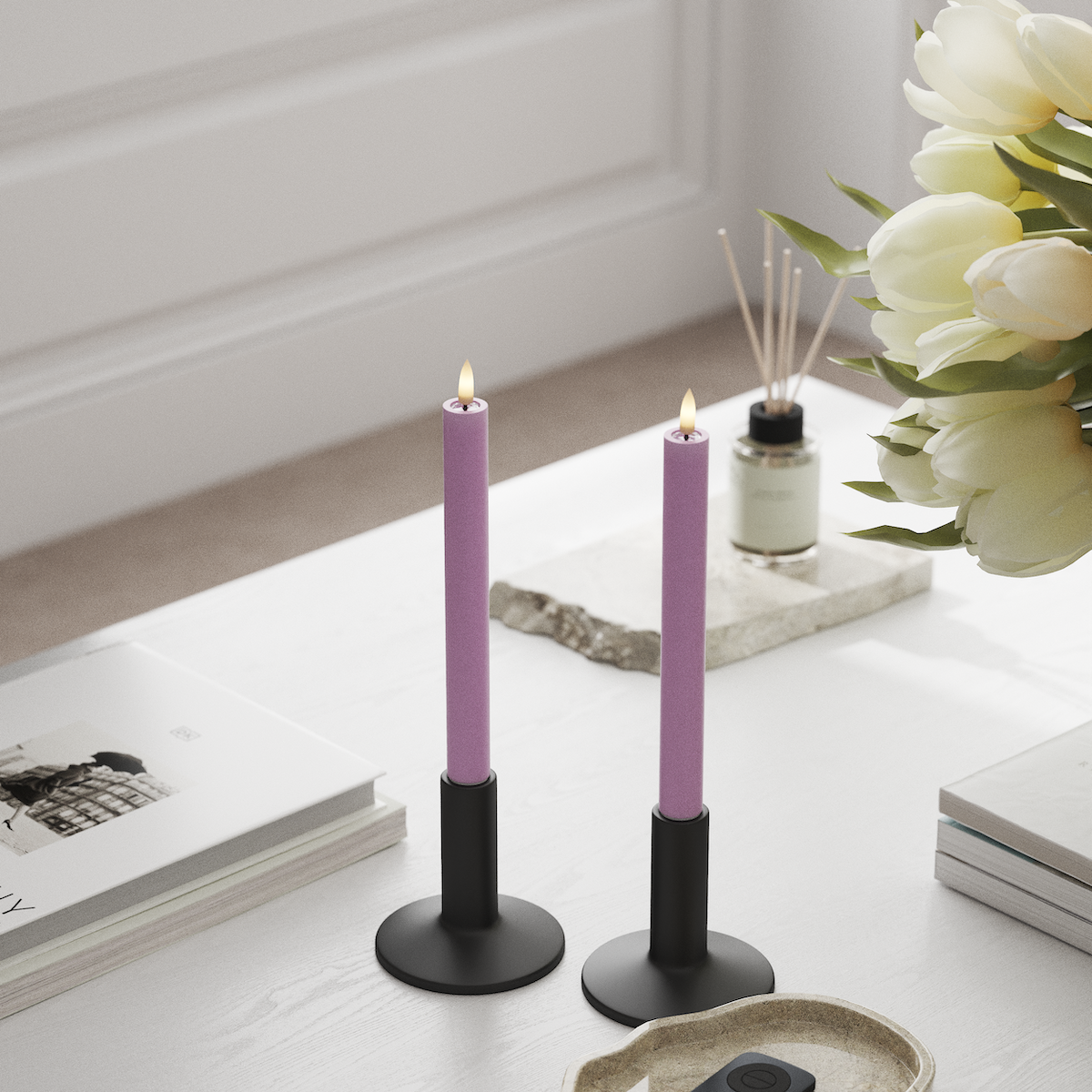 Deluxe Homeart LEDs Vela fina 2 peças, Ø 2 x 24 cm Lavanda LEDs Vela fina 1