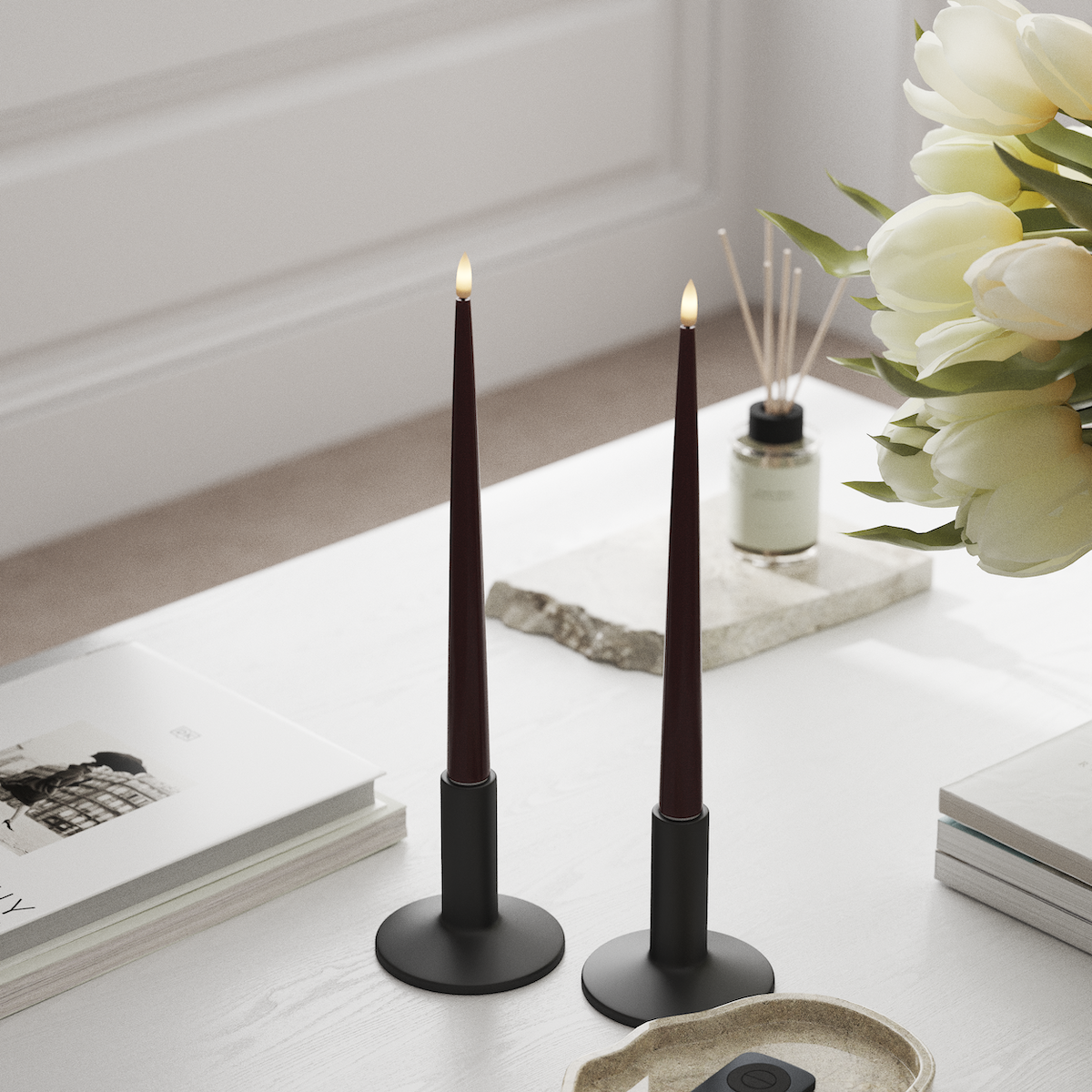 Deluxe Homeart LED Lys med lakk, 2 stk 28 cm Burgunder LED stearinlys 1