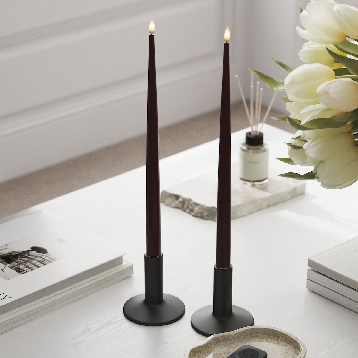 Deluxe Homeart LED Lys med lakk, 2 stk 38 cm Burgunder LED stearinlys 1