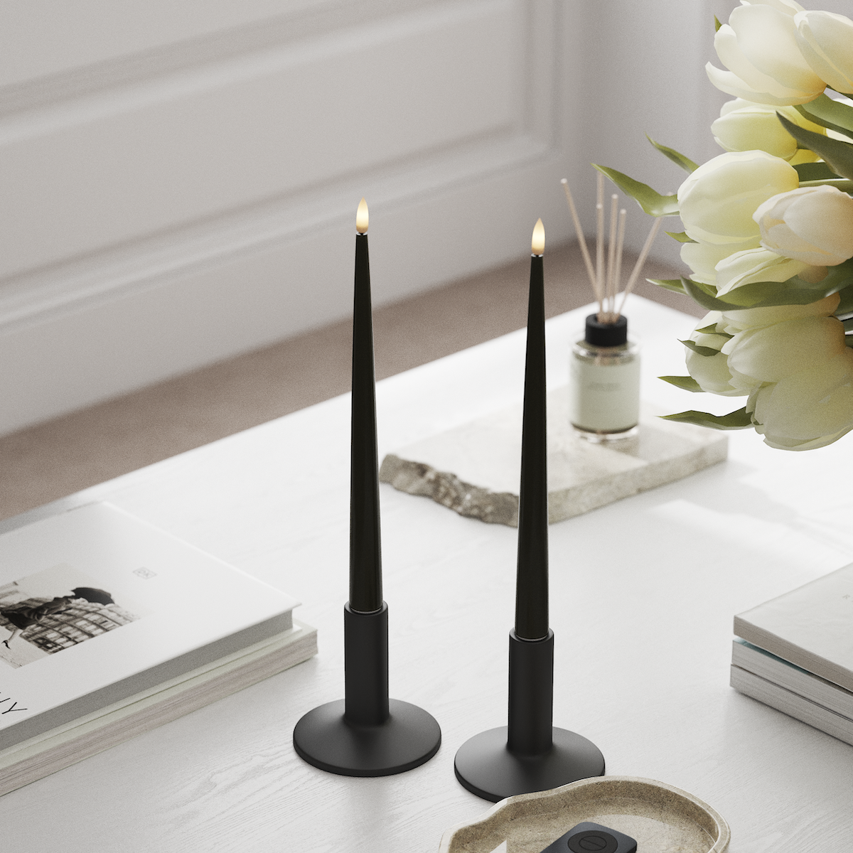 Deluxe Homeart LED Lys med lakk, 2 stk 28 cm Mørkegrønn LED stearinlys 1