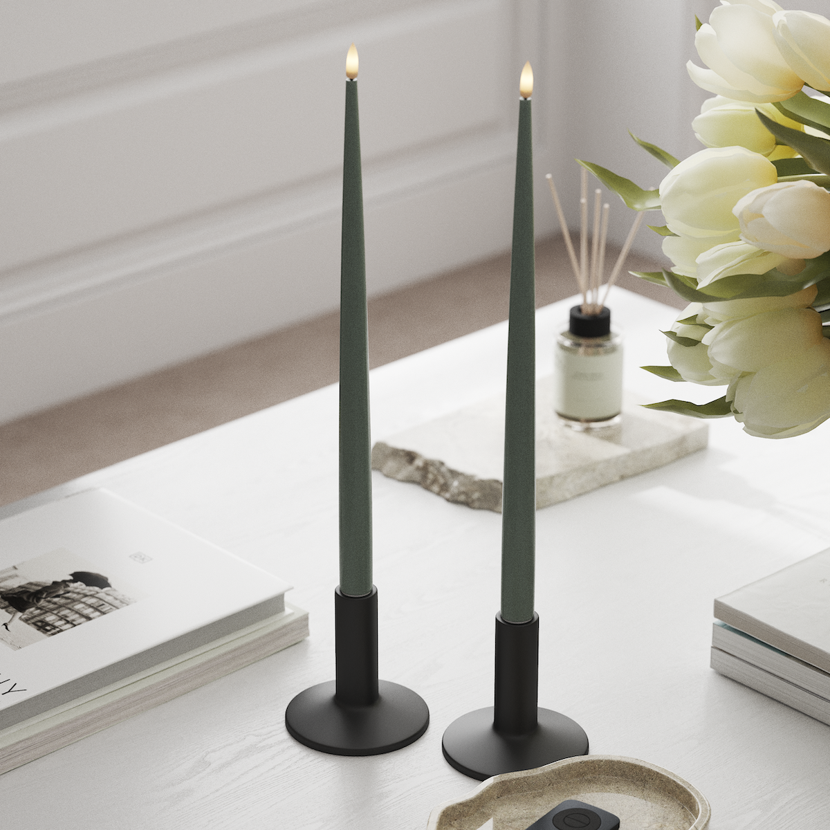 Deluxe Homeart LED světlo na svíčku s lakem, 2 ks 38 cm Šalvějově zelená LED světlo na svíčku 1