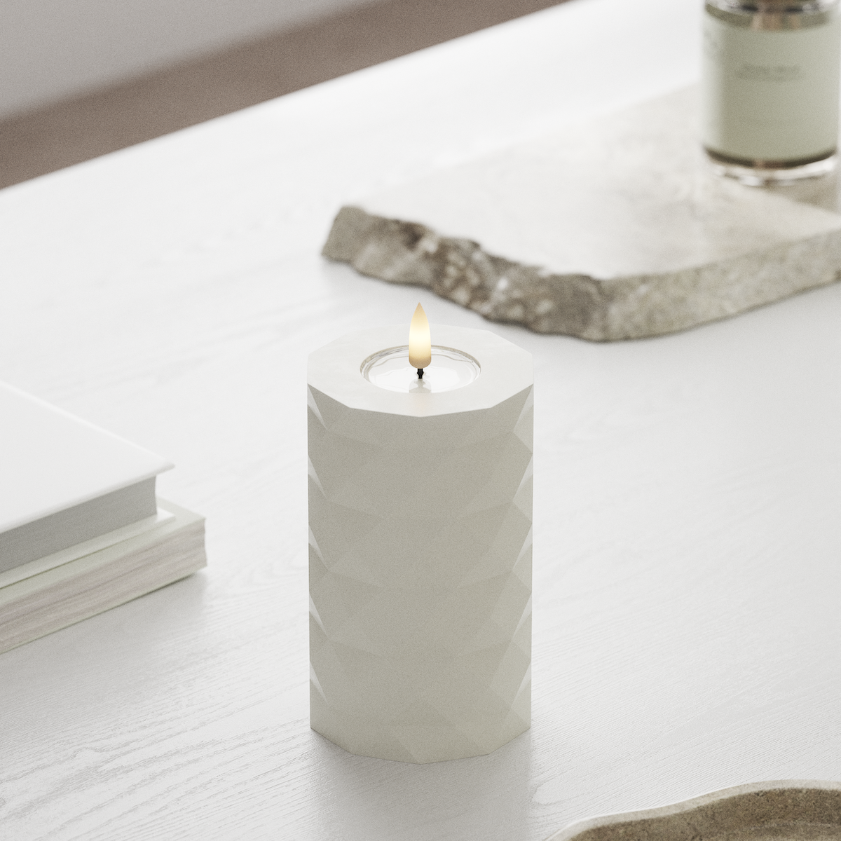 Deluxe Homeart Square LED Bloklys Ø 7,5 x 12,5 cm Hvid LED Square 1