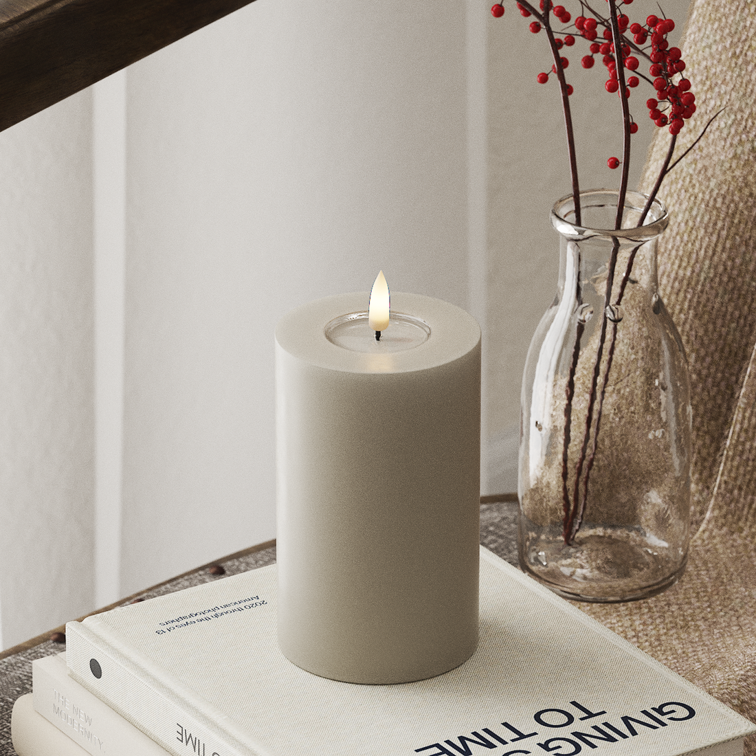 Deluxe Homeart LED Bloklys Ø 7,5 x 12,5 cm Sand LED bloklys 4