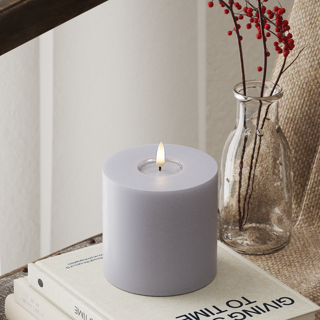 Deluxe Homeart LED Bloklys Ø 10 x 10 cm Støvet blå LED bloklys 4