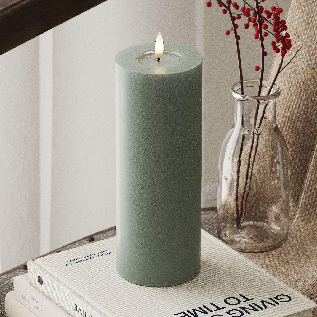Deluxe Homeart LED Bloklys Ø 7,5 x 20 cm Salvie Grøn LED bloklys 4