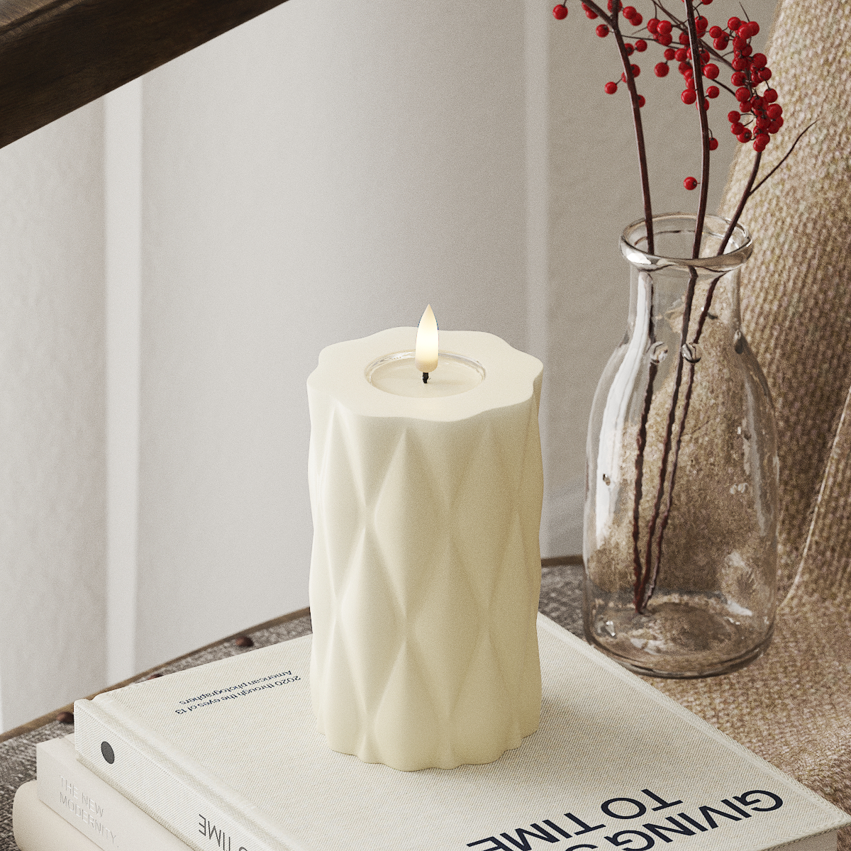 Deluxe Homeart Harlequin Φωτιστικό μπλοκ LED Ø 7,5 x 12,5 cm Κρεμ LED Harlequin 4