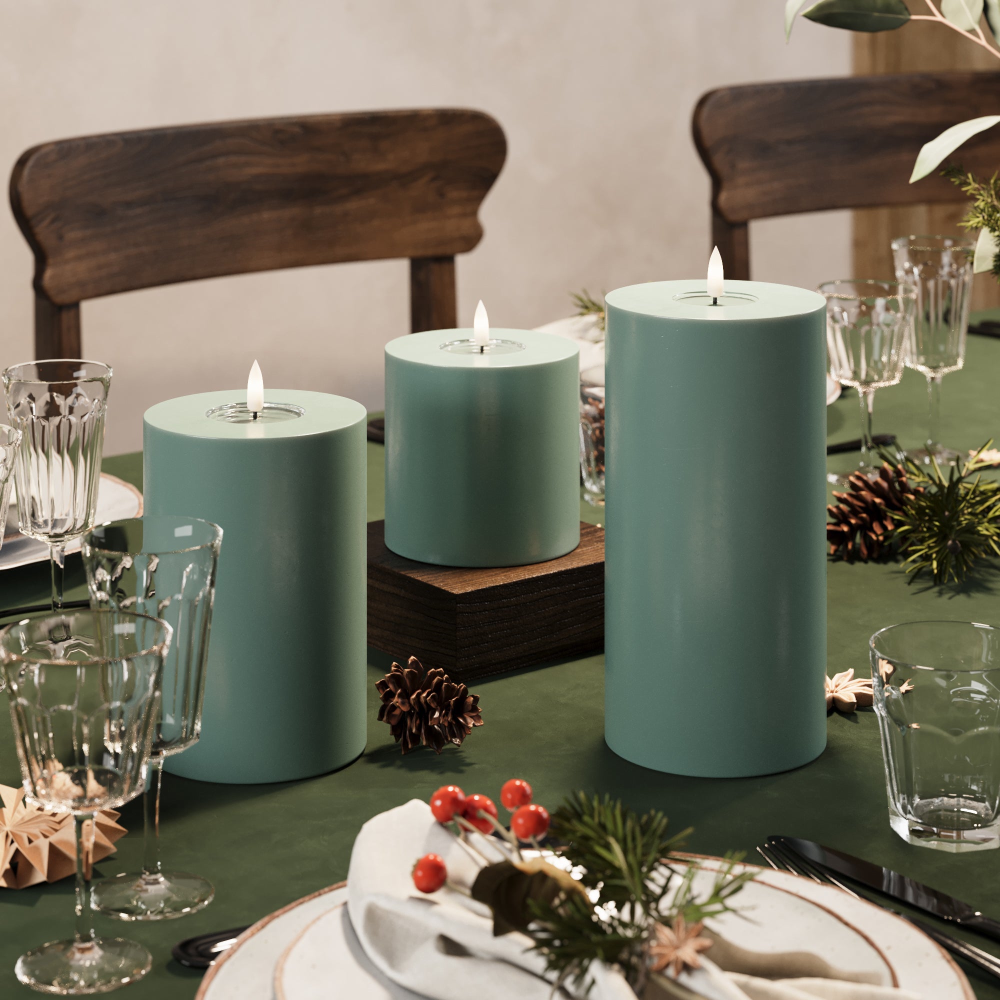 LED bloková světla Ø 10 x 10 cm Jadeitově zelená - 4 ks