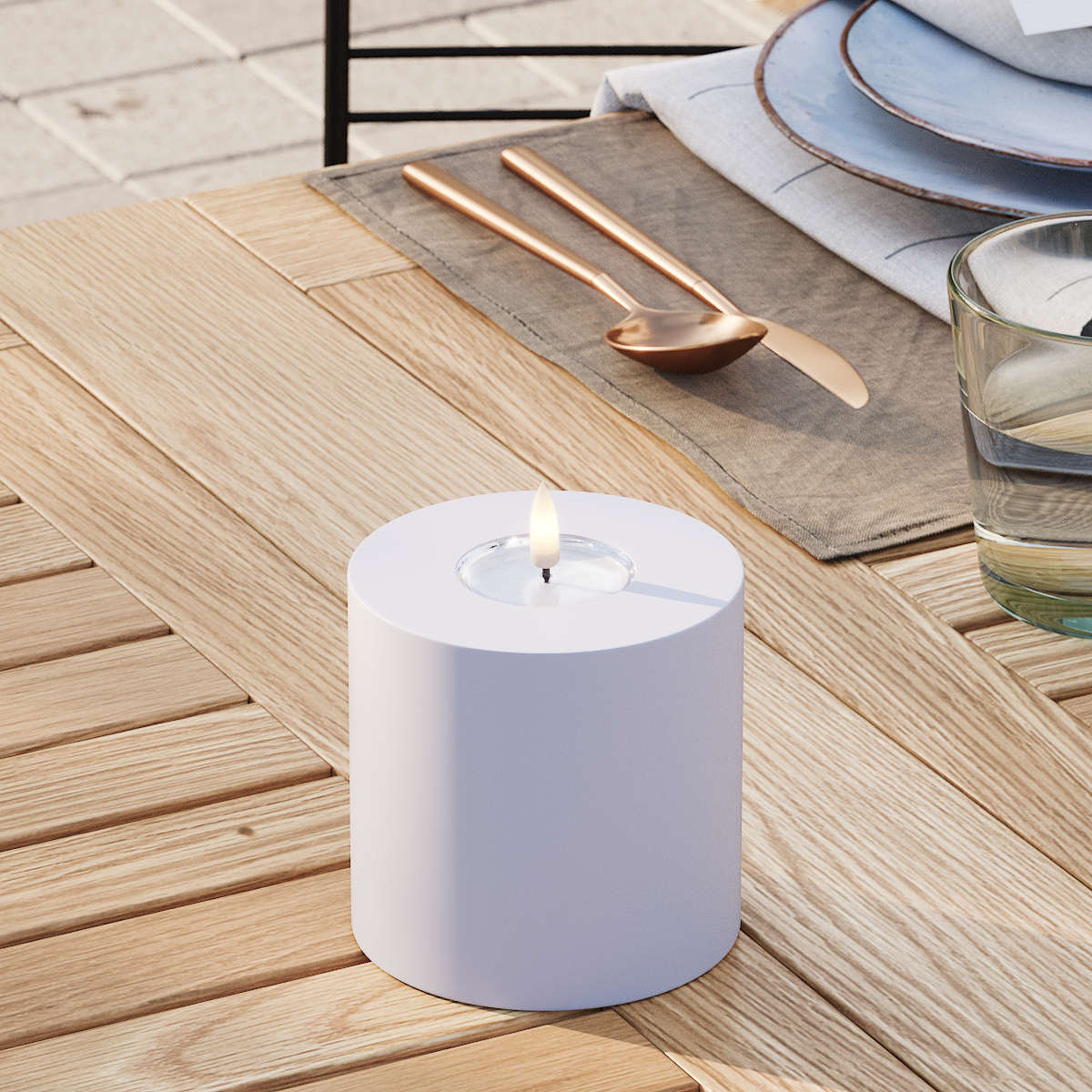 Deluxe Homeart Udendørs LED Bloklys Ø 10 x 10 cm Støvet blå LED udendørslys bloklys 3