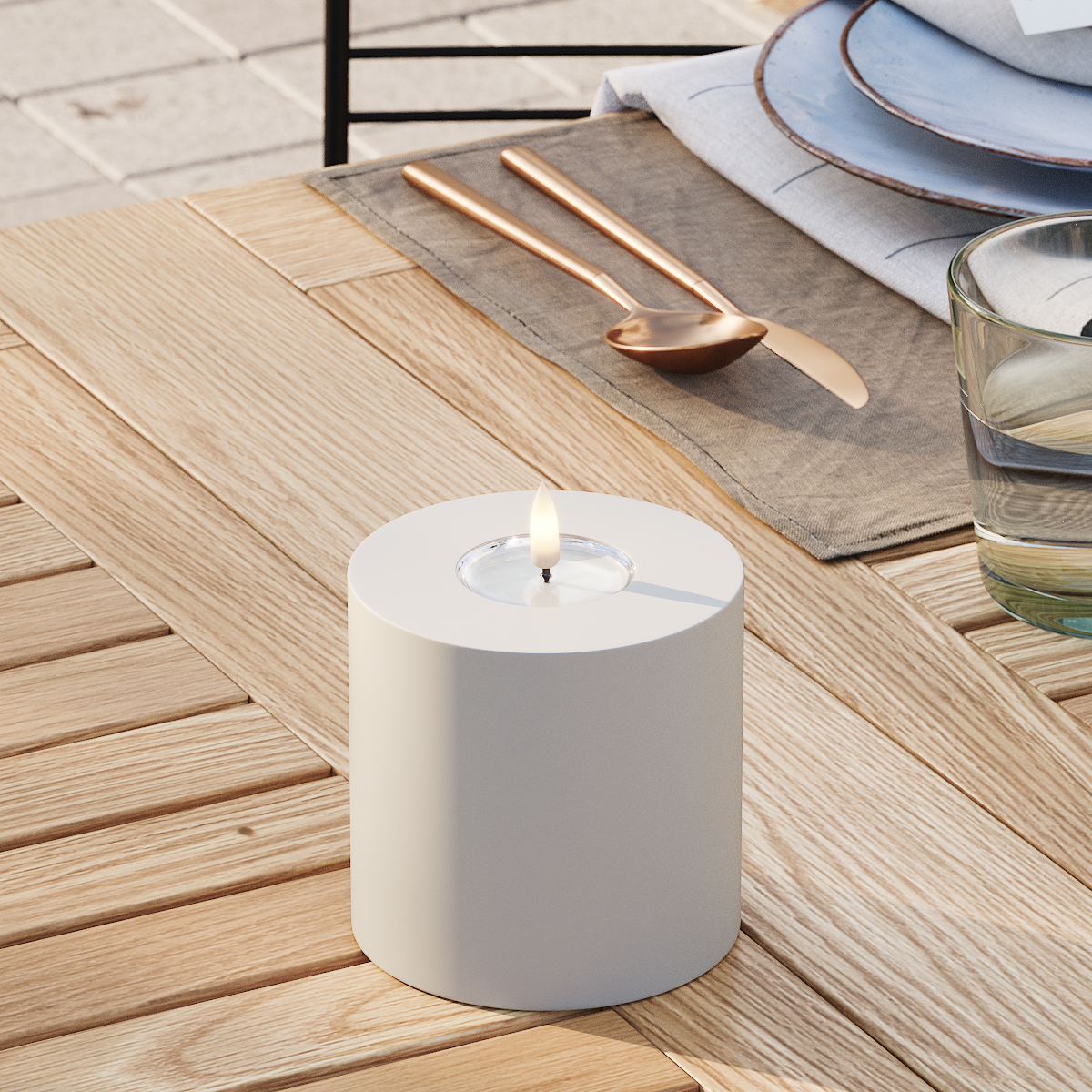 Deluxe Homeart Udendørs LED Bloklys Ø 10 x 10 cm Sand LED udendørslys bloklys 3