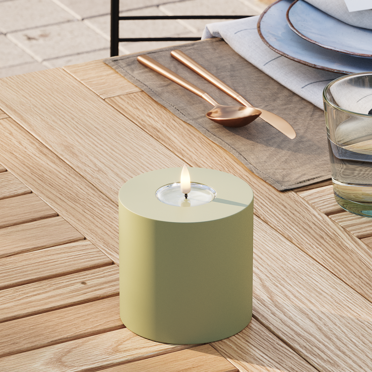 Deluxe Homeart Venkovní LED blokové světlo Ø 10 x 10 cm Olivově zelená LED venkovní světelné blokové světlo 3