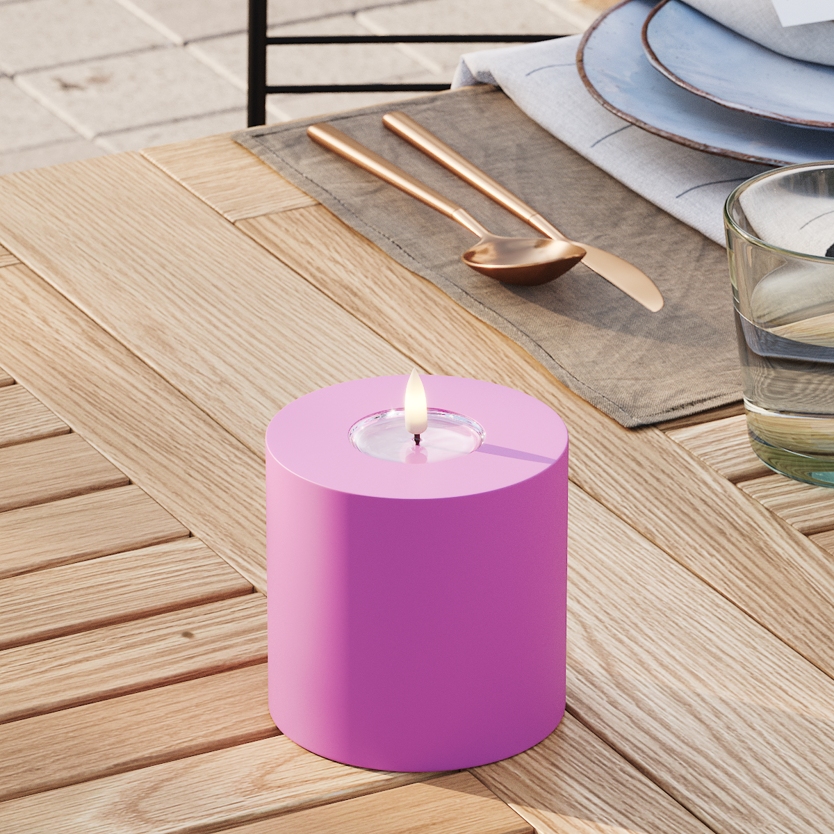 Deluxe Homeart Udendørs LED Bloklys Ø 10 x 10 cm Magenta LED udendørslys bloklys 3