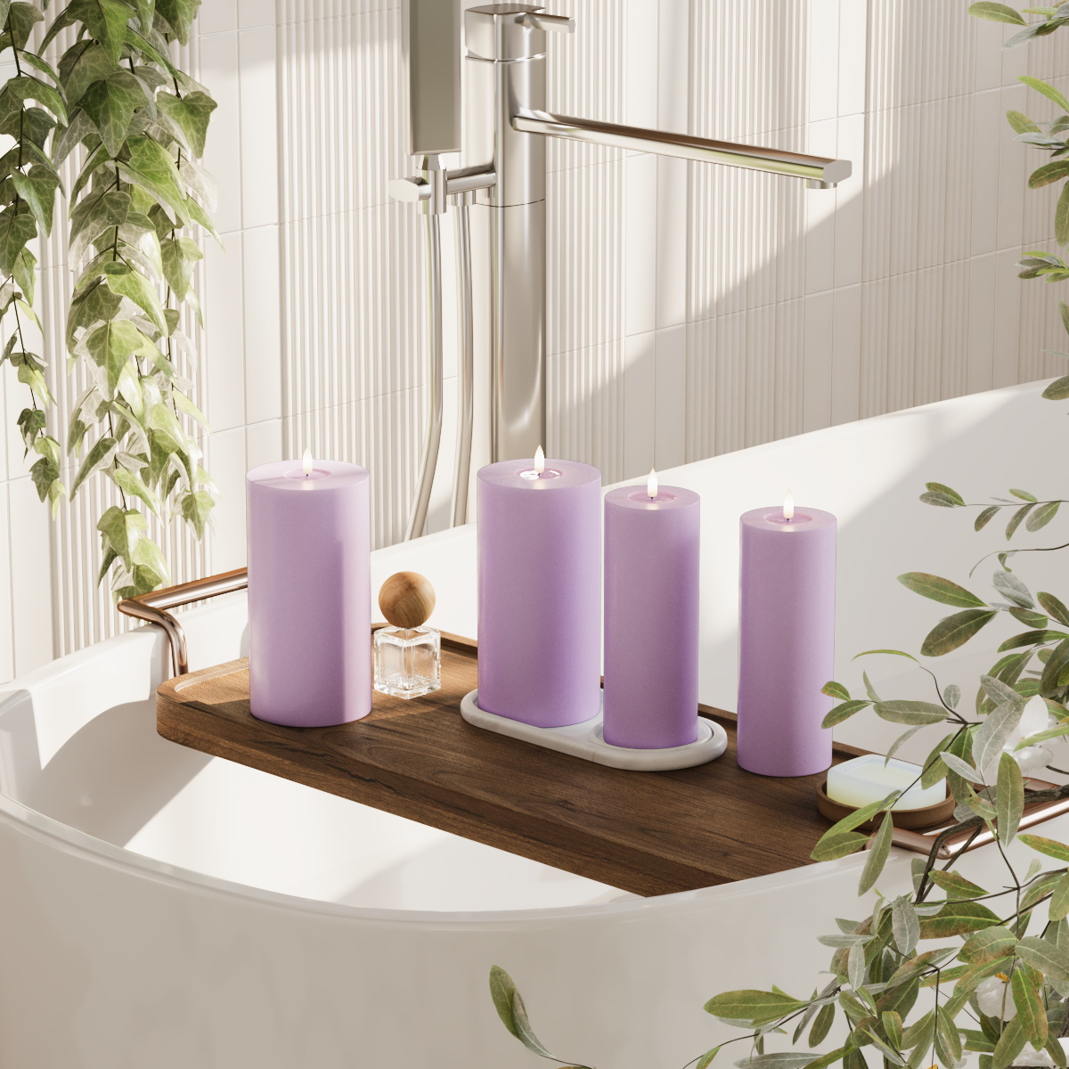 Deluxe Homeart LED blokklyspakke - Lavendel - 2x 7,5 x 20 | 2x 10 x 20 cm pakke 2