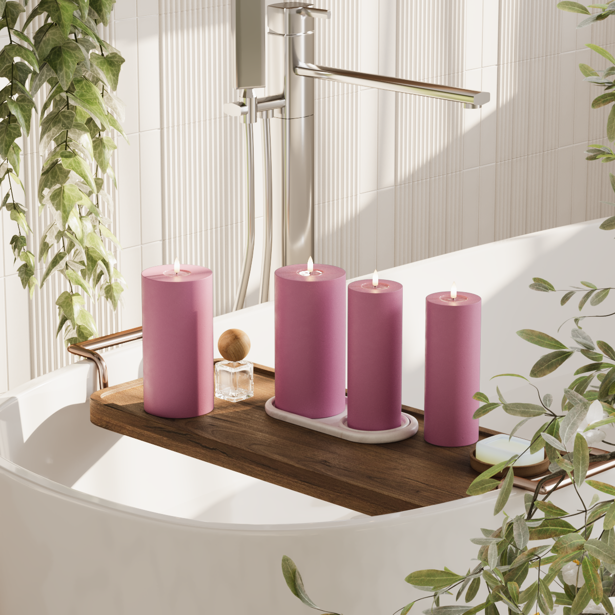 Deluxe Homeart LEDs Vela pilar pacote - Magenta - 2x7,5x20 | Pacote 2x 10x20 cm 2